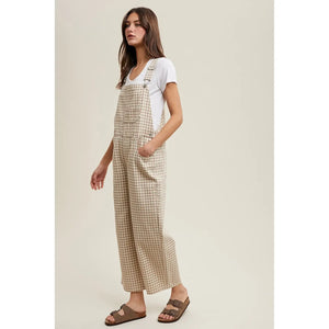 Taupe Gingham Denim Overall