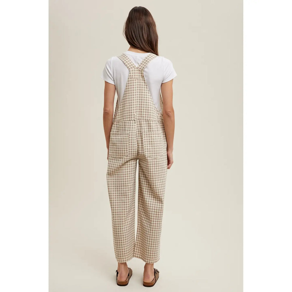 Taupe Gingham Denim Overall