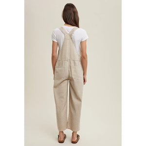 Taupe Gingham Denim Overall