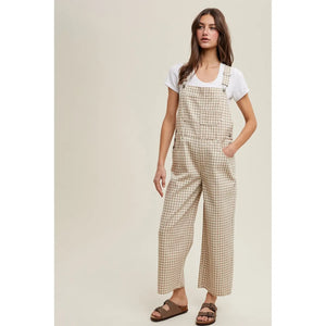 Taupe Gingham Denim Overall
