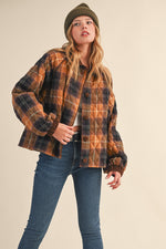 Mustard Plaid Quilted Jacket With Contrast Corduroy Detail