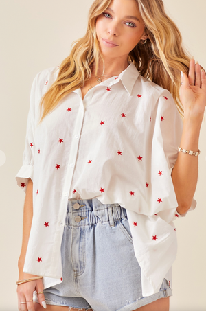 EMBROIDERED OVERSIZED BUTTON DOWN SHIRT