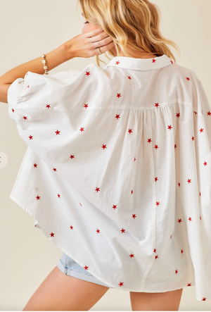 EMBROIDERED OVERSIZED BUTTON DOWN SHIRT
