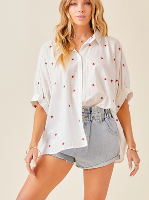 EMBROIDERED OVERSIZED BUTTON DOWN SHIRT