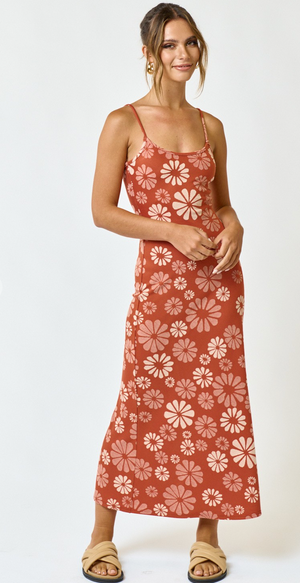 Brick flower strapped maxi dress