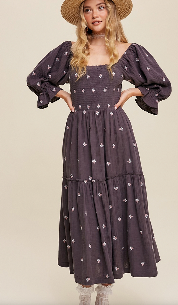 Midnight embroidered maxi dress