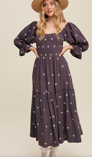 Midnight embroidered maxi dress