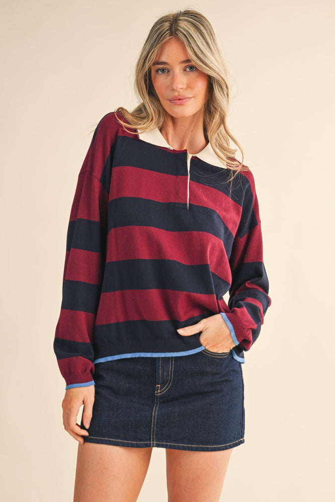 Navy Mulberry Striped rugby sweater