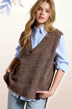Brown Super Soft Knit Sweater Vest With Side Slit