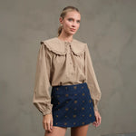 Biege Frill Collar Cotton Blouse