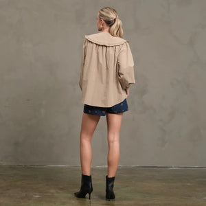 Biege Frill Collar Cotton Blouse