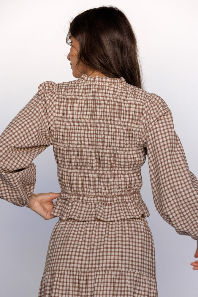 Brown Gingham Smocked Top