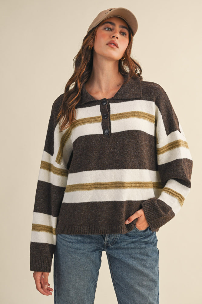 Brown Striped Rugby Sweater