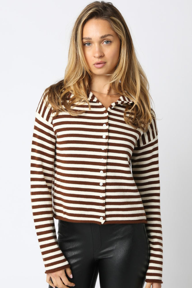 Elina brown Stripe Knit Top