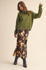 Olive Contrast Knit Scalloped Edge Sweater