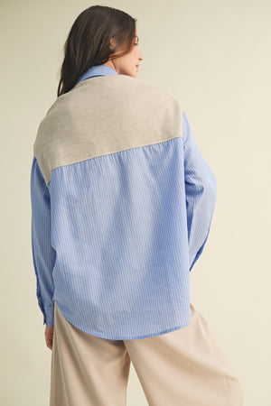 Striped Shrt With Layered Knit Sleeves Top