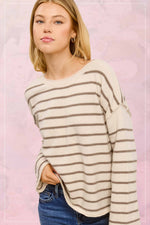 Cream and Beige Striped Sweater