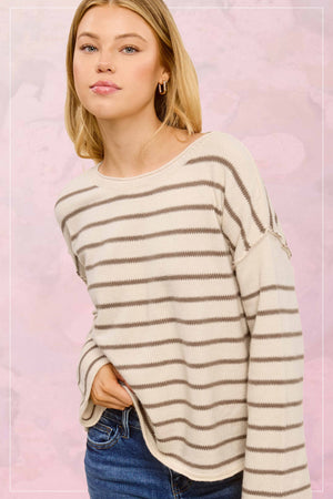 Cream and Beige Striped Sweater