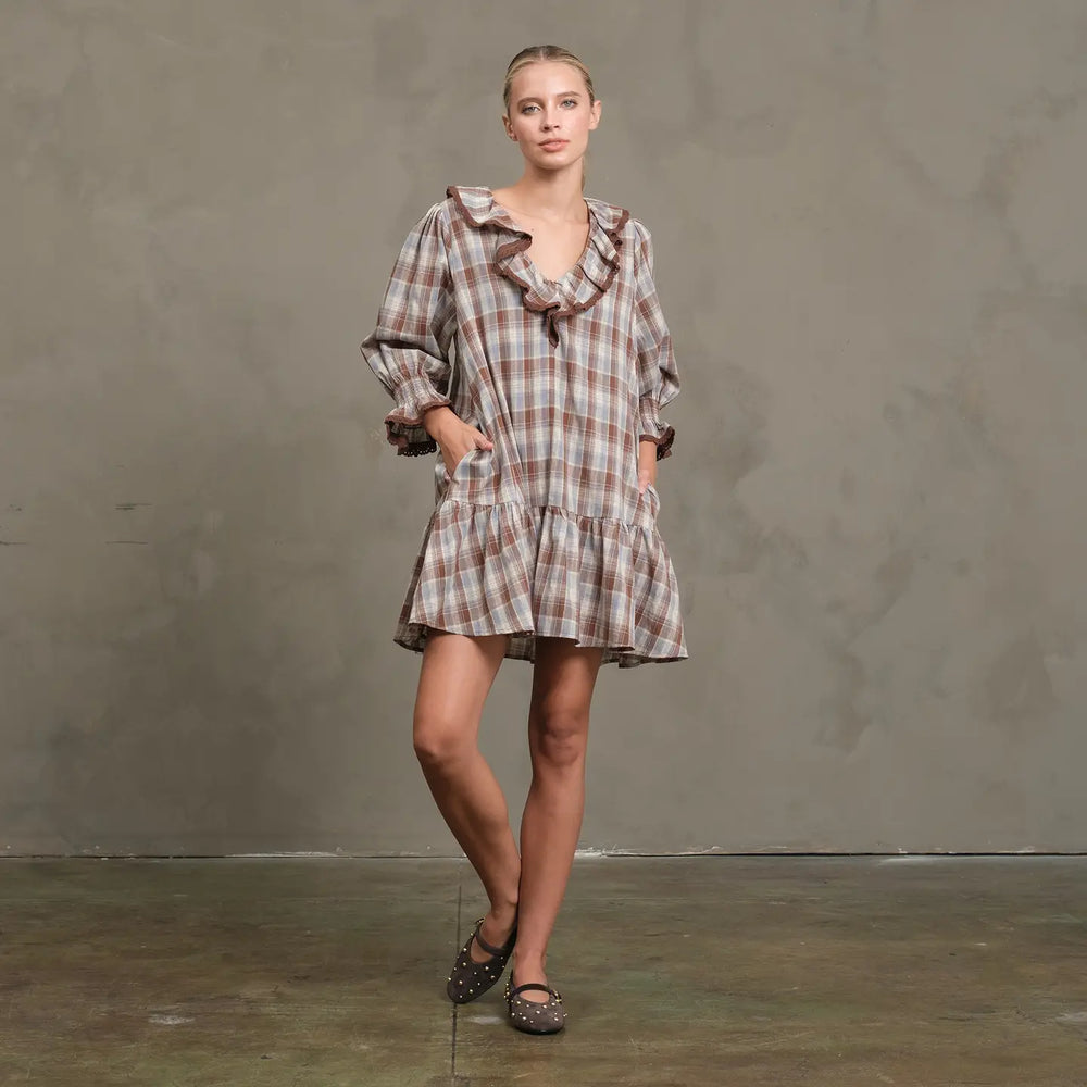 Vintage Ruffle Check Babydoll Dress
