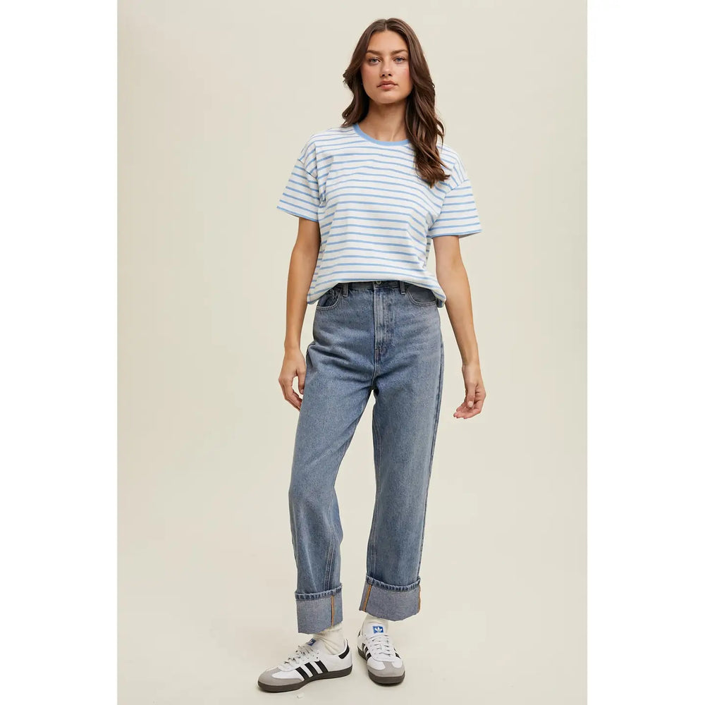 Cuffed Boyfriend Denim Pants