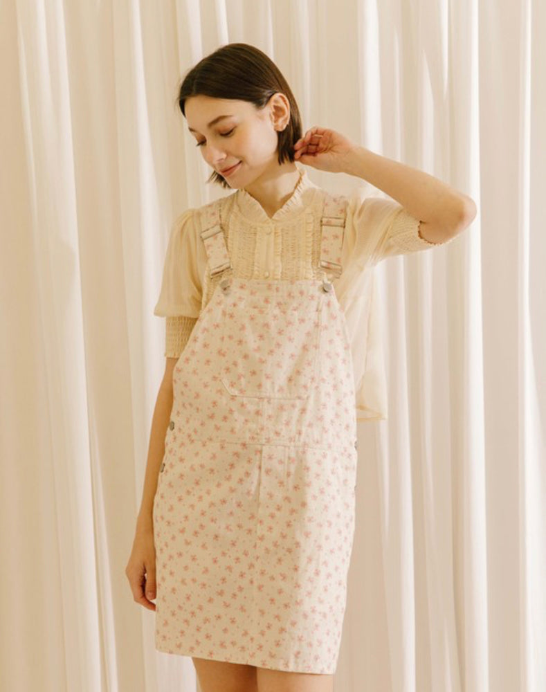 Cream Floral Overall Dress