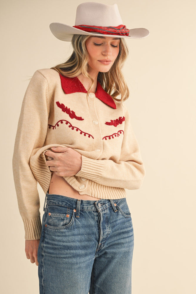 Western Ivory and Burgundy Sweater