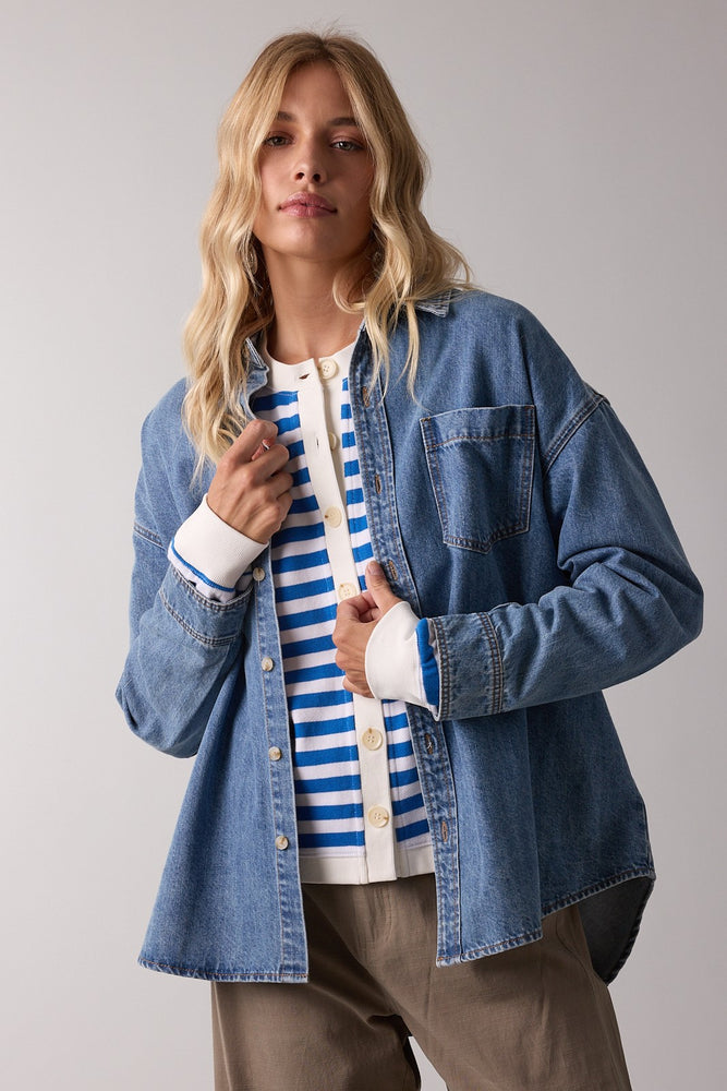 Medium Washed Button-up Denim Shirt