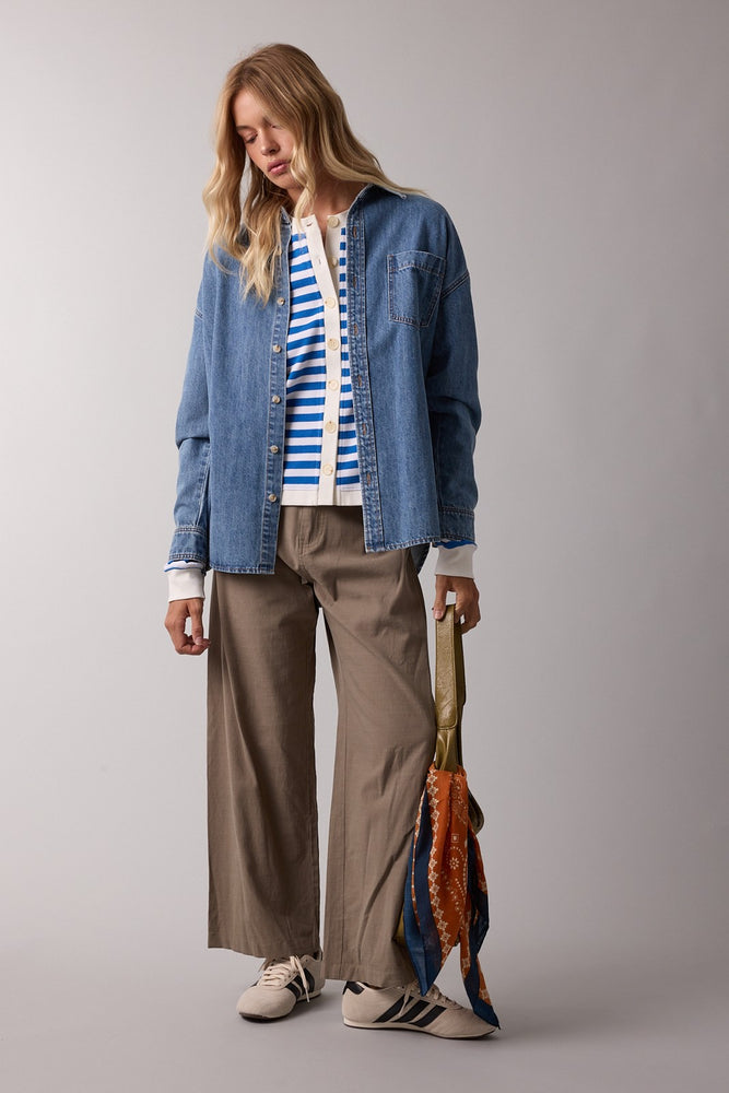 Medium Washed Button-up Denim Shirt