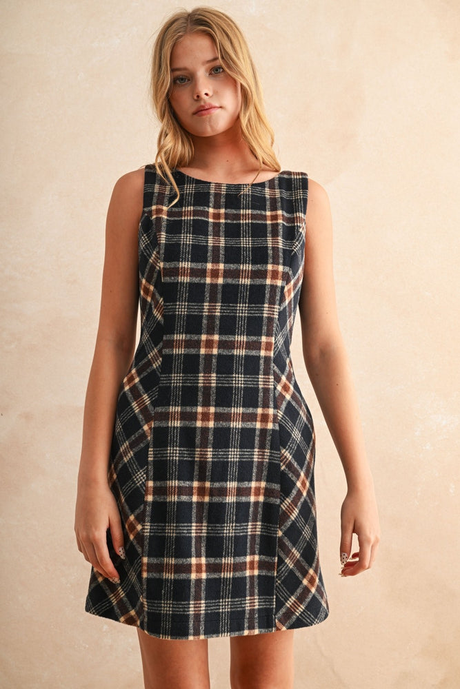 Navy Plaid Dress