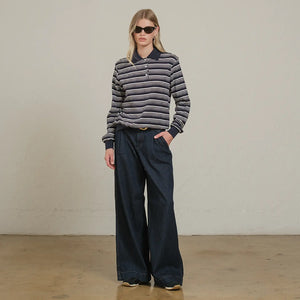 Navy Striped Polo Long Sleeve
