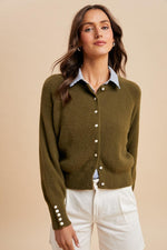 Olive Fuzzy Ribbed Knitted Cardigan