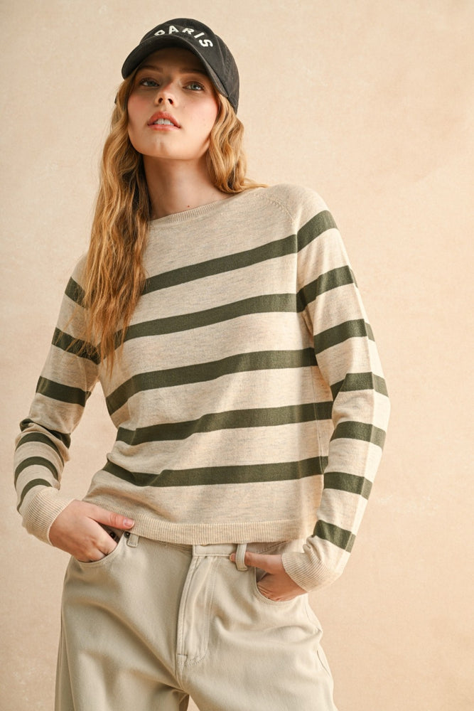 Olive striped top