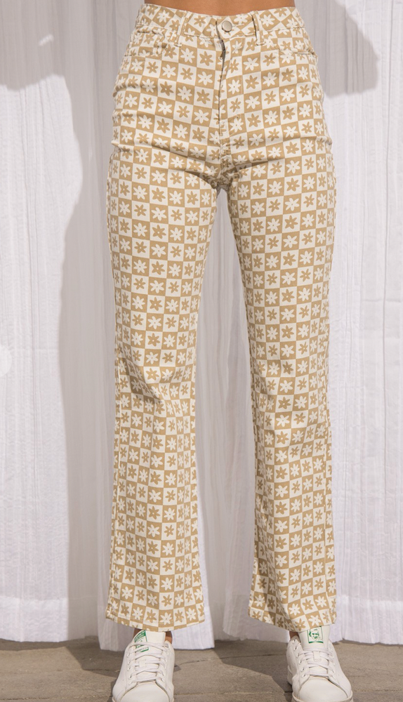 Taupe Daisy Checkered Pants