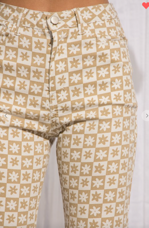 Taupe Daisy Checkered Pants