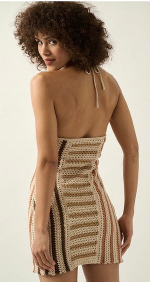 Tan multi colored Striped Crochet dress