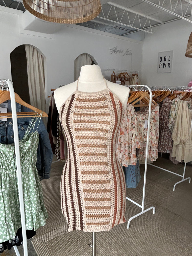 Tan multi colored Striped Crochet dress