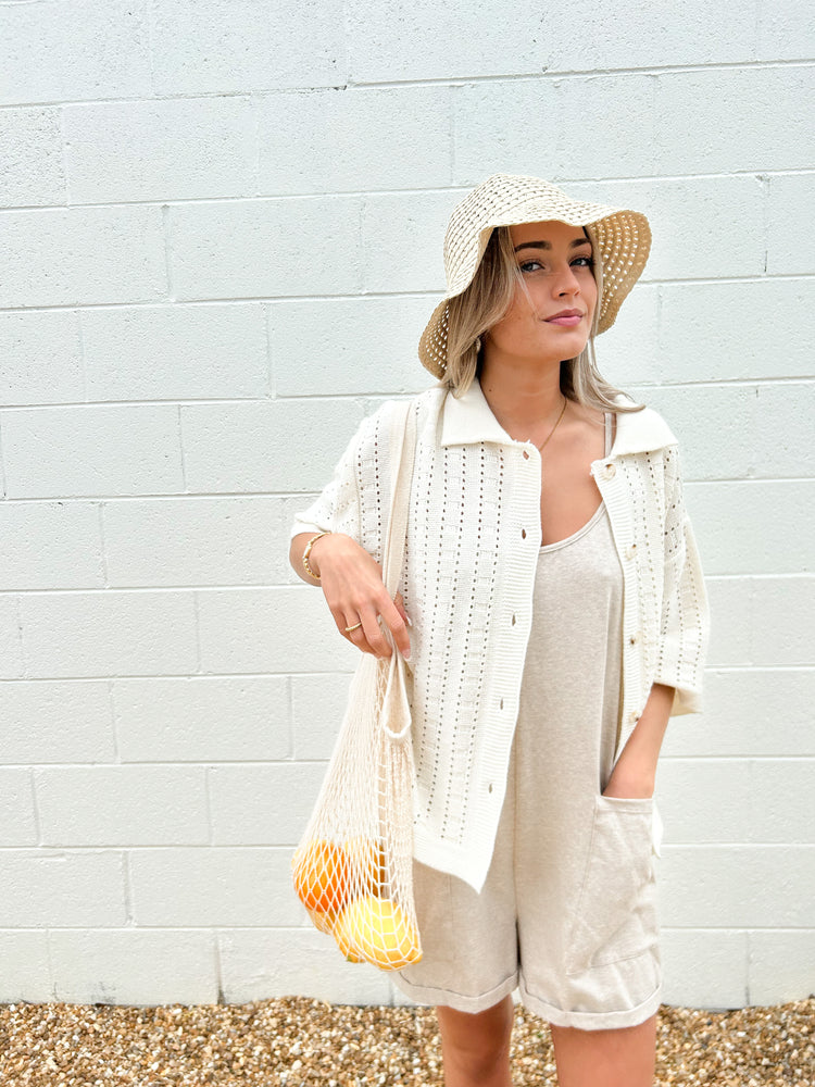 Cream Vacay button Down