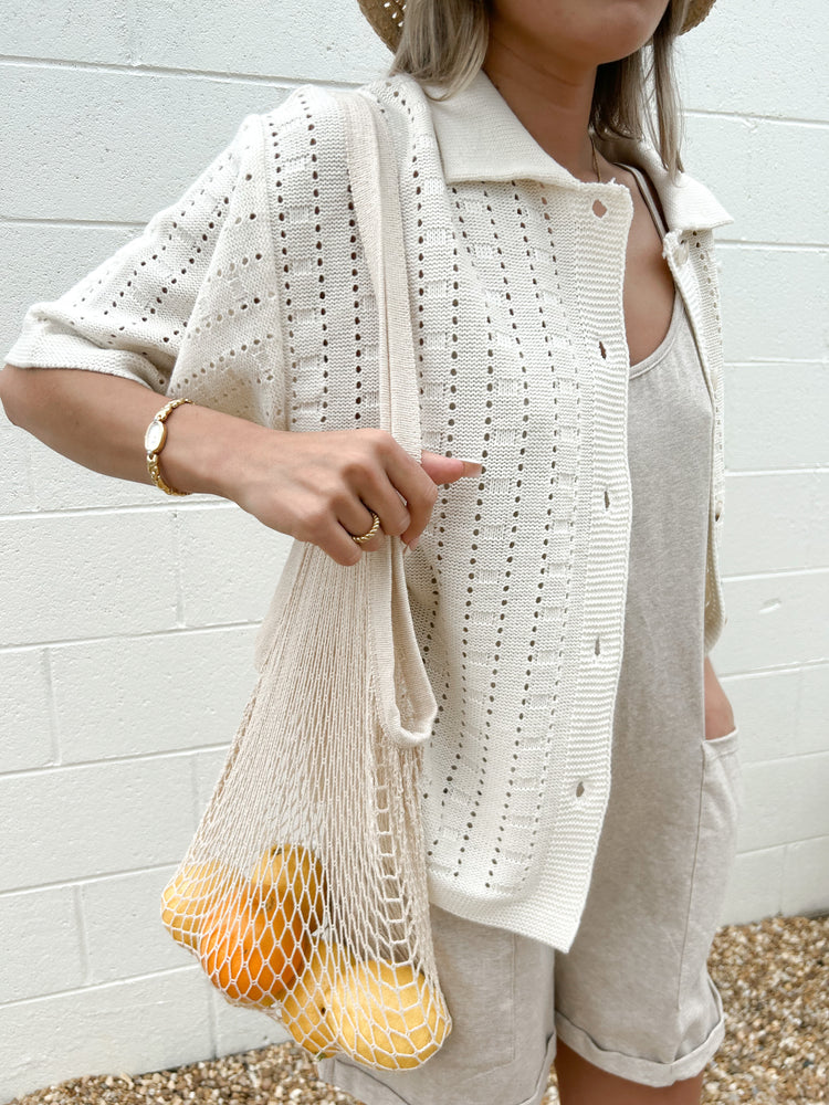 Cream Vacay button Down