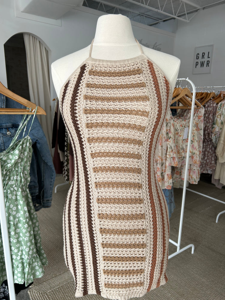 Tan multi colored Striped Crochet dress