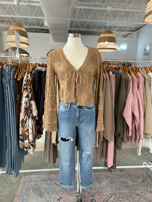 Taupe tan crochet top