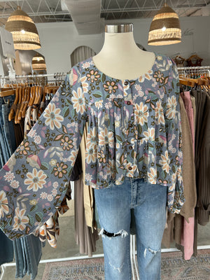 Blue Floral Blouse